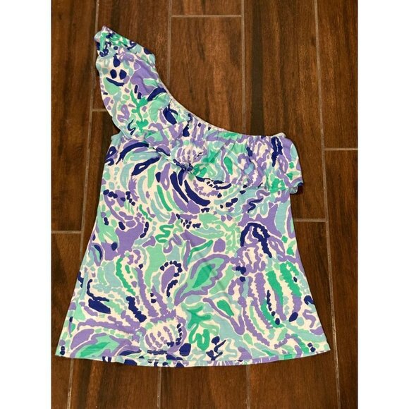 Lilly Pullitzer one shoulder blue green purple top size xs - Picture 3 of 8